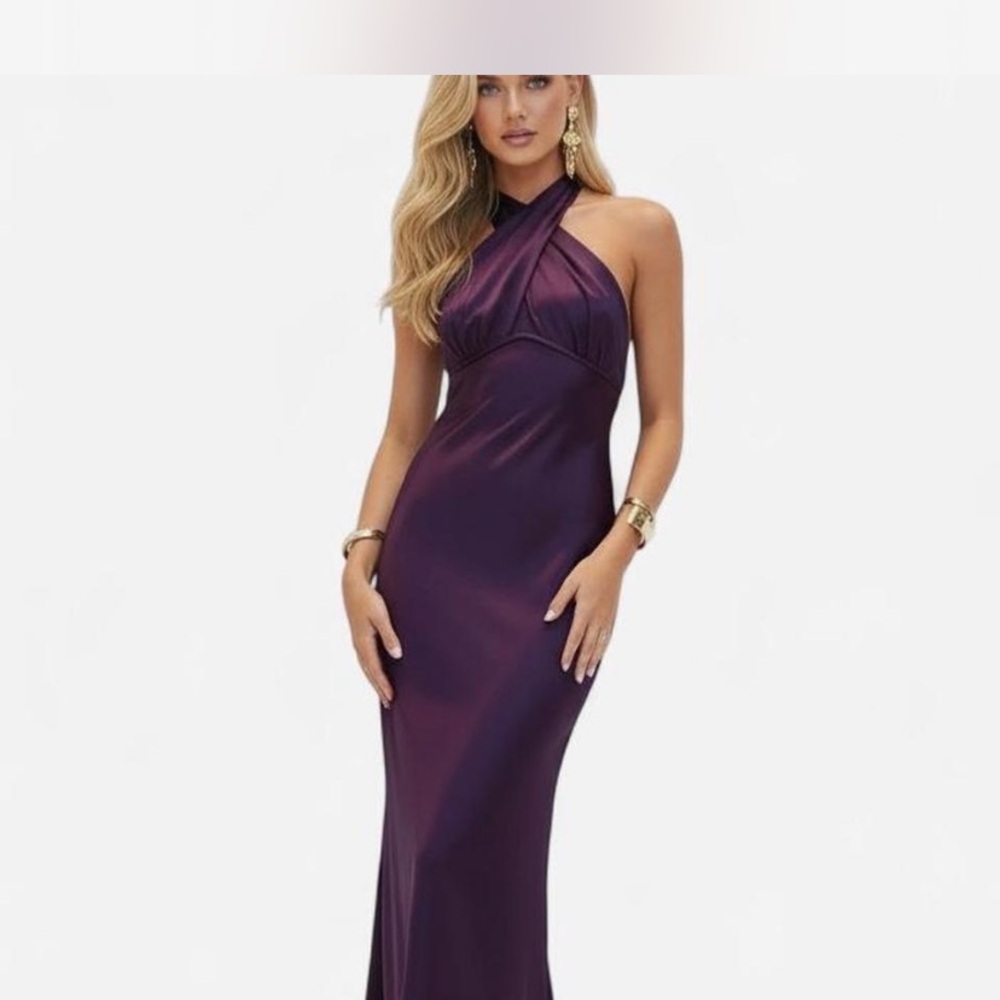 Princess Polly Rosaminta Deep Purple Halter Maxi Dress